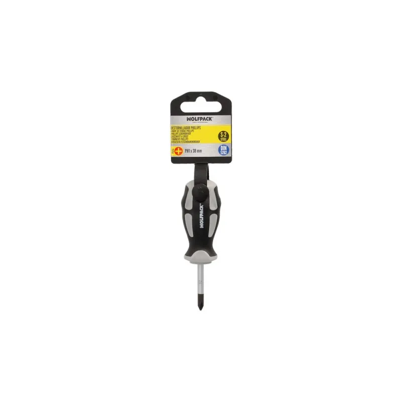 Destornillador Phillips Acero S2 Mango TPR Bimaterial. Medida PH 1 x Ø 5,0 x 38 mm. DIN5262.