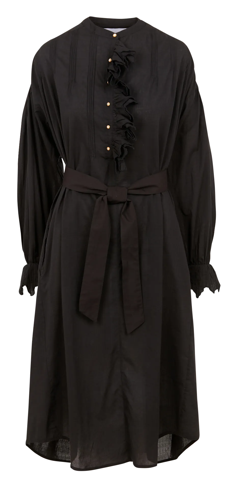 DIEZ LONG  VESTIDO LARGO DE ALGODóN CON CUELLO REDONDO EN NEGRO