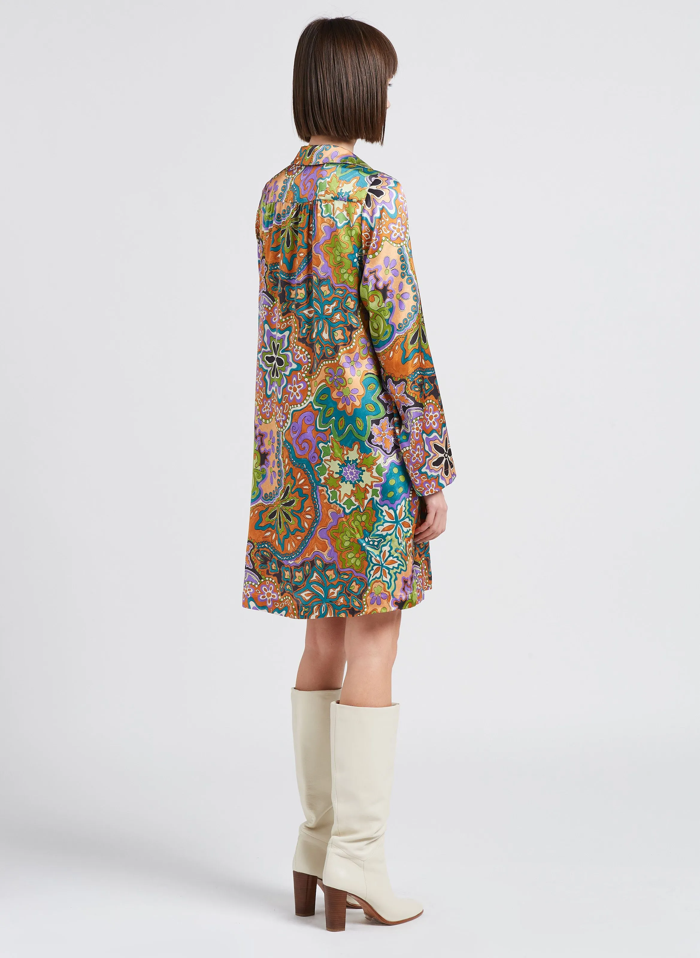 EDMONDE  VESTIDO CORTO DE MEZCLA DE SEDA ESTAMPADA CON CUELLO CLáSICO EN MULTICOLOR