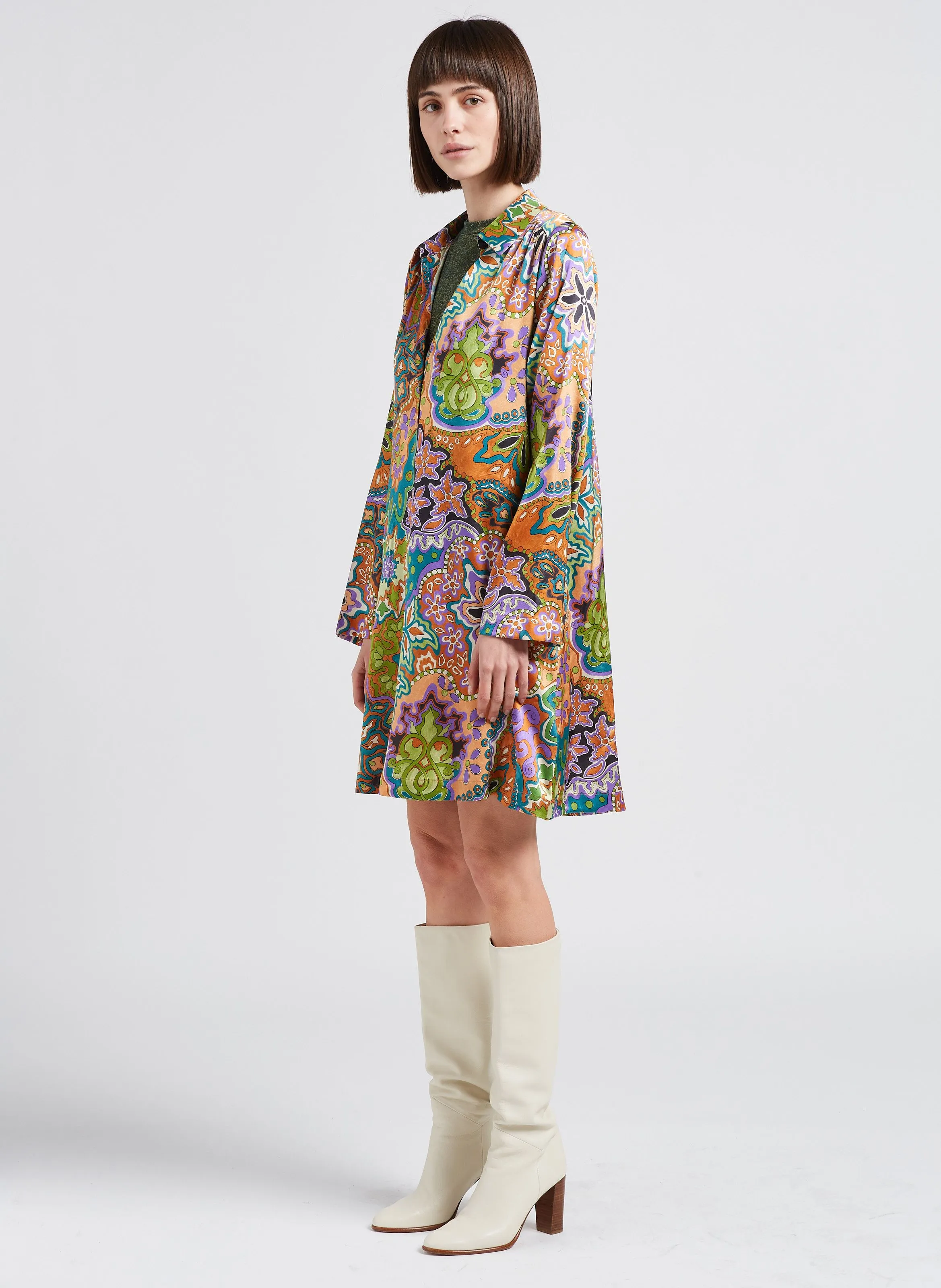 EDMONDE  VESTIDO CORTO DE MEZCLA DE SEDA ESTAMPADA CON CUELLO CLáSICO EN MULTICOLOR