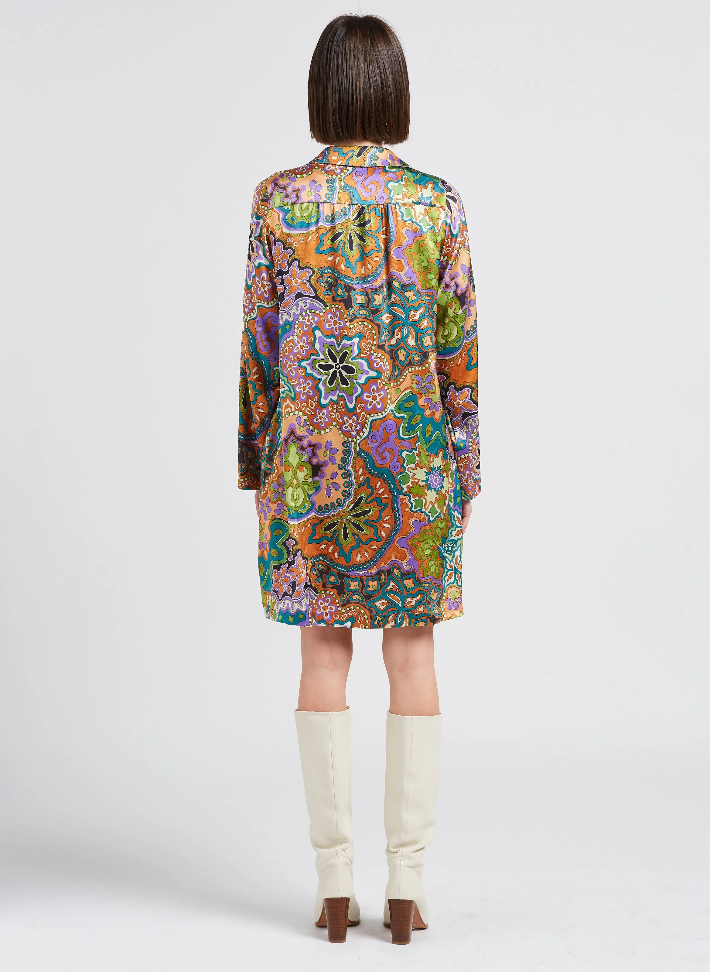 EDMONDE  VESTIDO CORTO DE MEZCLA DE SEDA ESTAMPADA CON CUELLO CLáSICO EN MULTICOLOR