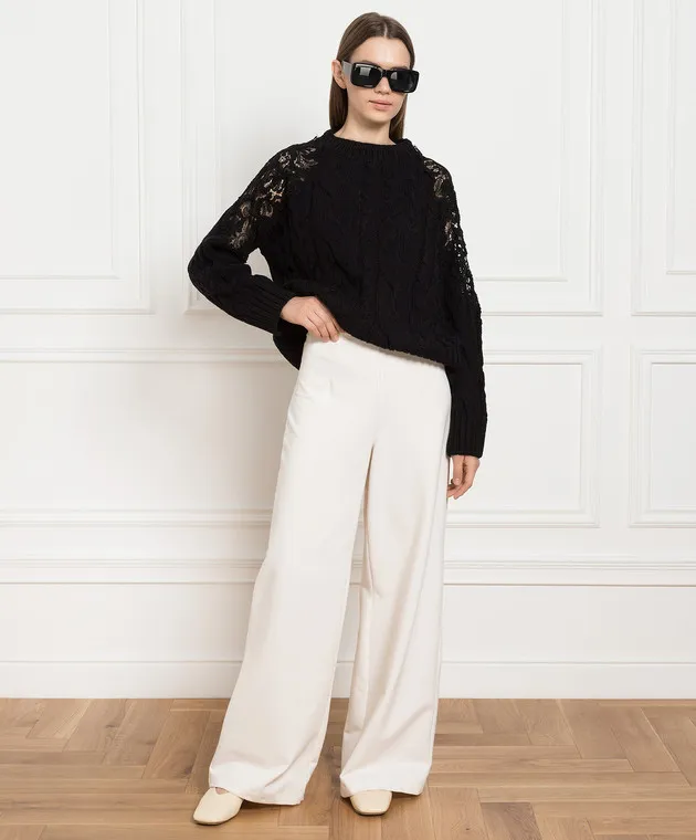 Ermanno Scervino Black sweater with textured pattern and lace