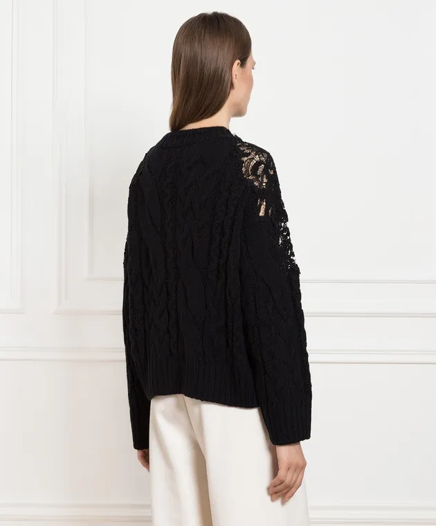 Ermanno Scervino Black sweater with textured pattern and lace