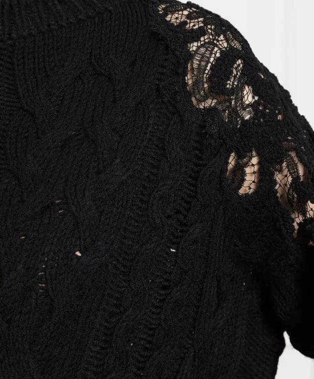 Ermanno Scervino Black sweater with textured pattern and lace