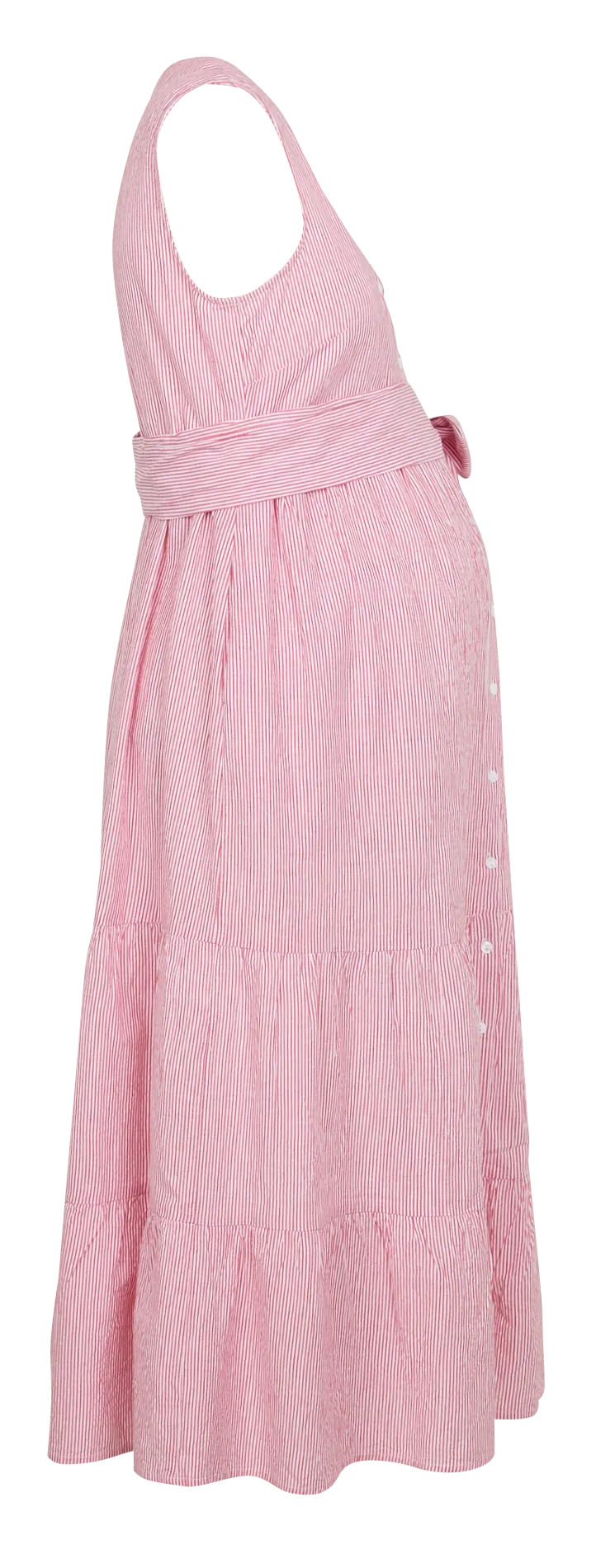 ESMERELDE  VESTIDO PREMAMá RECTO DE ALGODóN A RAYAS CON CUELLO DE PICO EN ROJO