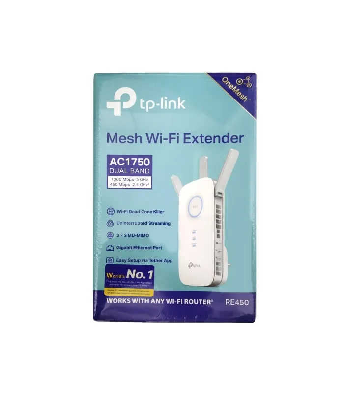 EXTENSOR WIFI TPLINK RE450 AC1750 DUAL 2,4/5GHZ/3 ANTENAS EXT/1P ETHERNET LAN 10/100/1000MBPS/