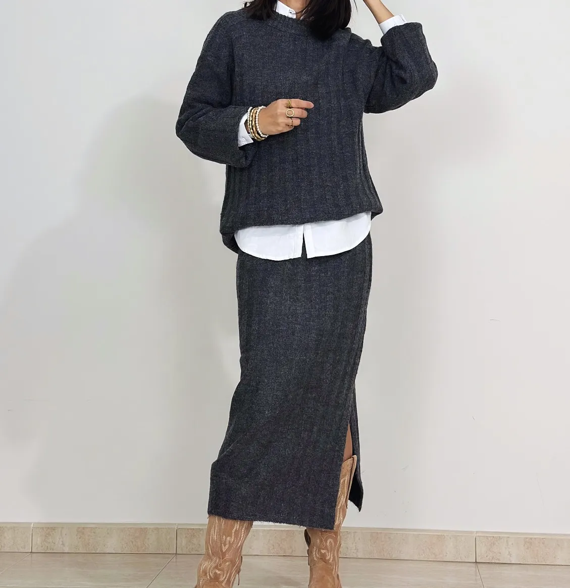 Falda Midi Marianne Gris