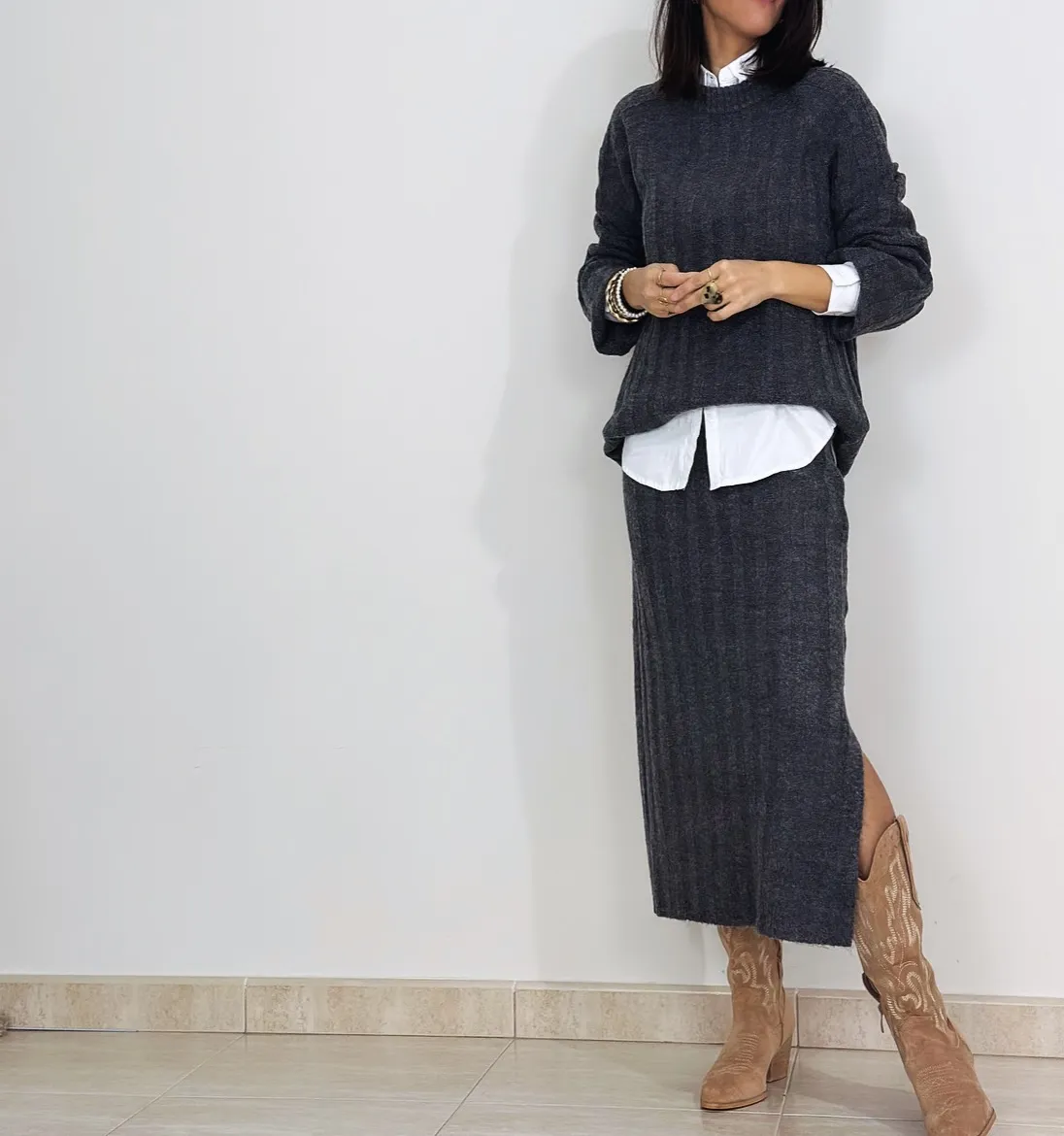 Falda Midi Marianne Gris