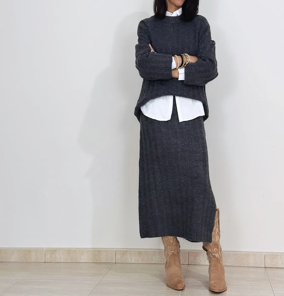 Falda Midi Marianne Gris