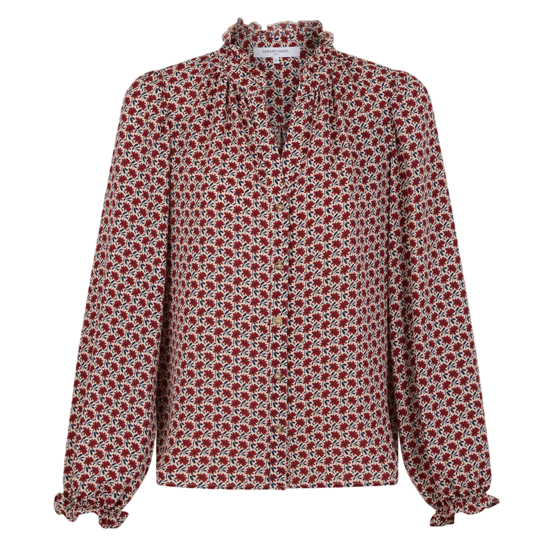GERARD DAREL BELLY  CAMISA ESTAMPADA CON CUELLO TUNECINO RECTO EN BEIGE