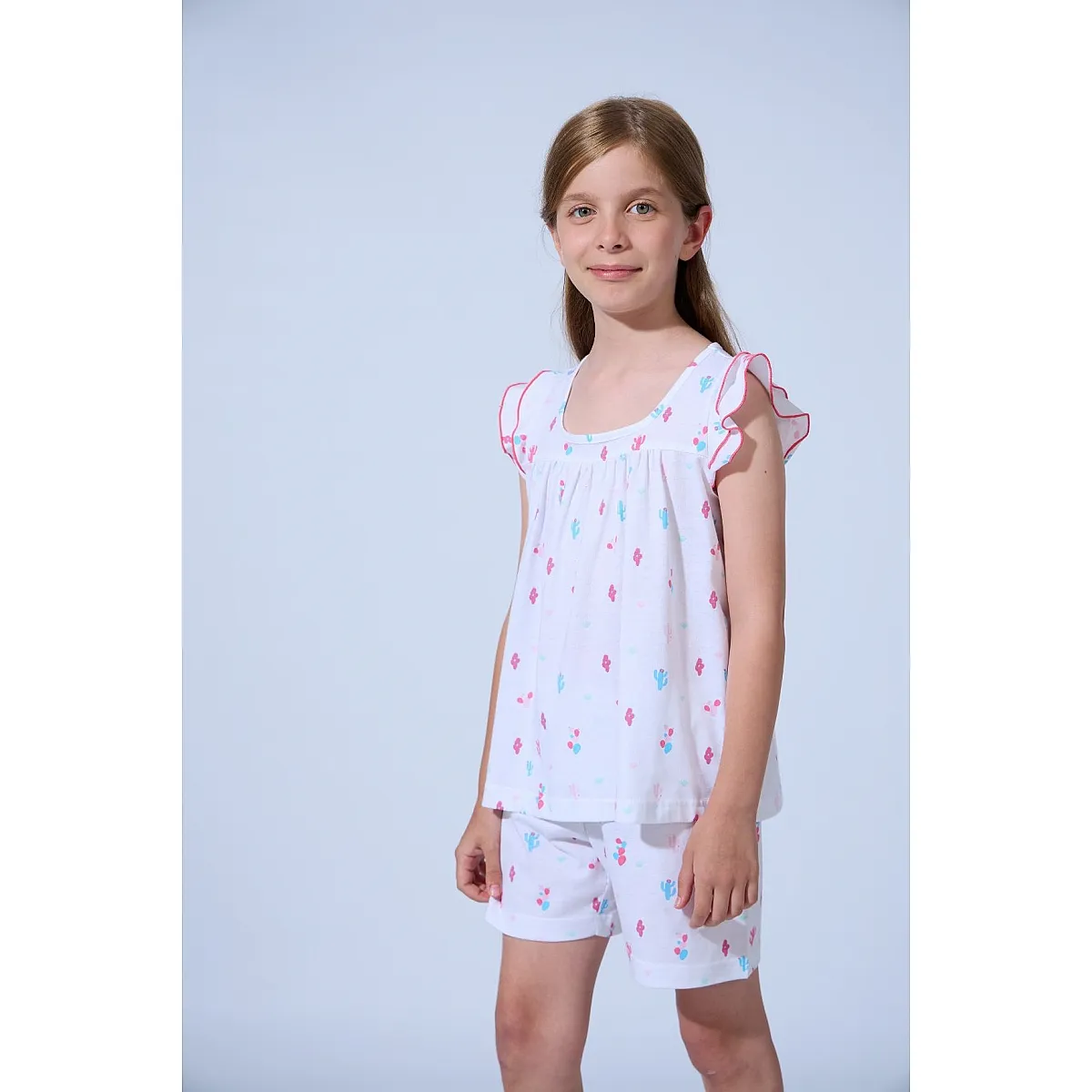 GIRL'S PAJAMAS WITH RUFFLE SHORT SLEEVE