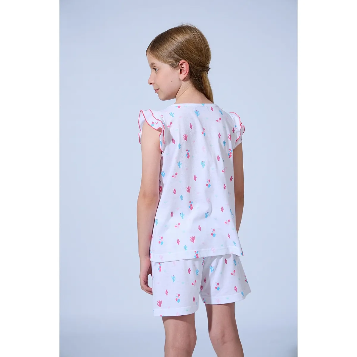 GIRL'S PAJAMAS WITH RUFFLE SHORT SLEEVE