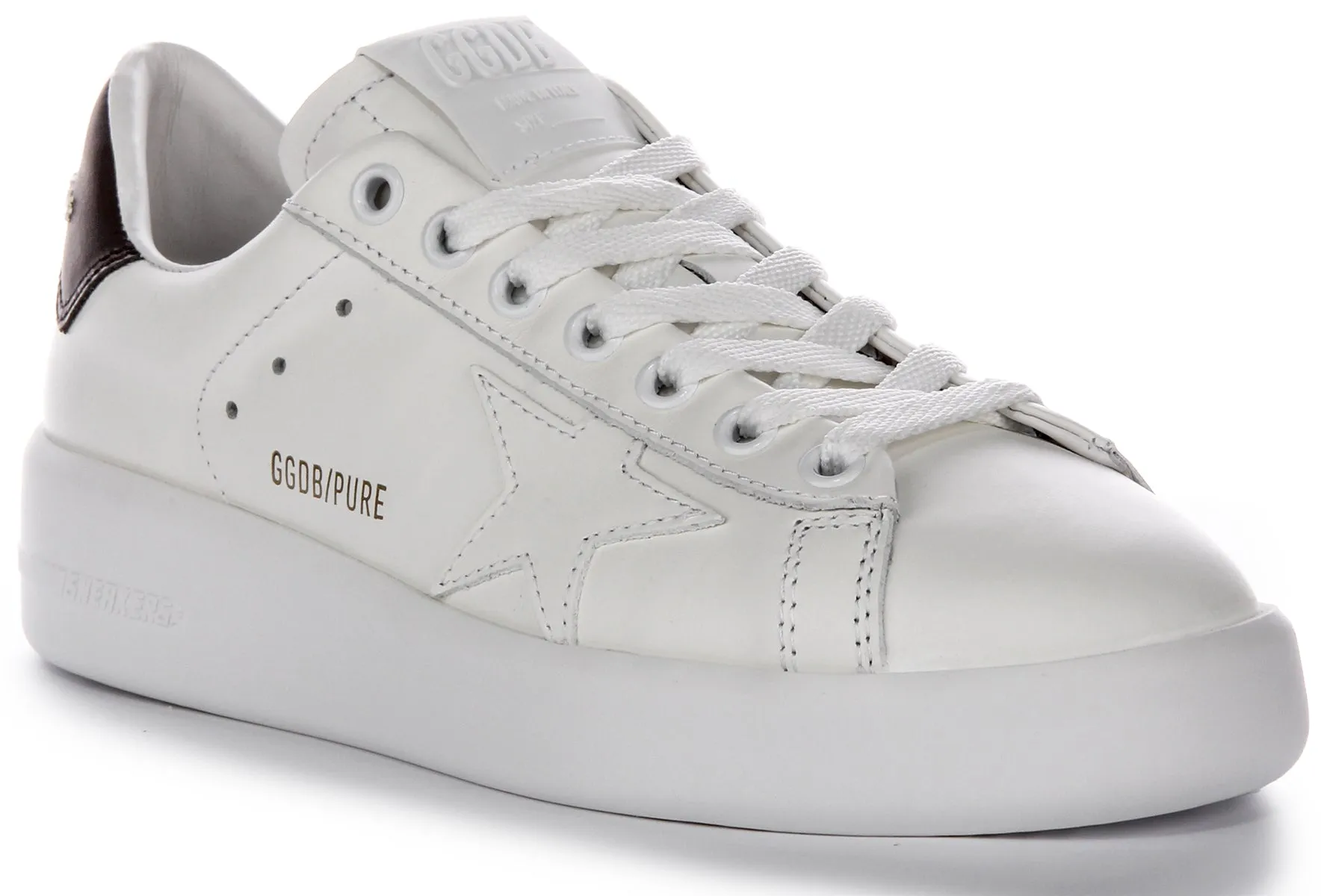 Golden Goose Pure Star Nuevas zapatillas de cuero para mujer con diseño de caja y logo en blanco y negro