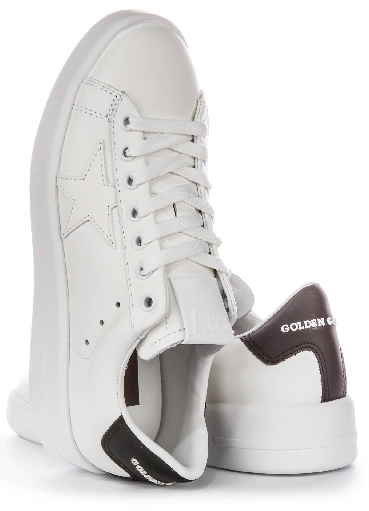 Golden Goose Pure Star Nuevas zapatillas de cuero para mujer con diseño de caja y logo en blanco y negro