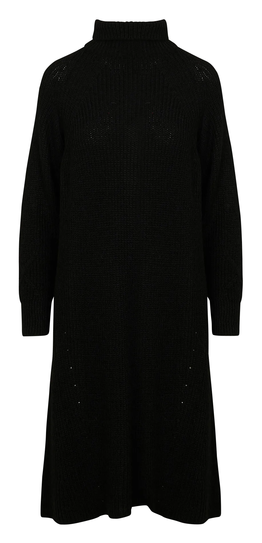 LA FEE MARABOUTEE Vestido midi cuello alto de punto de costillas perladas en negro