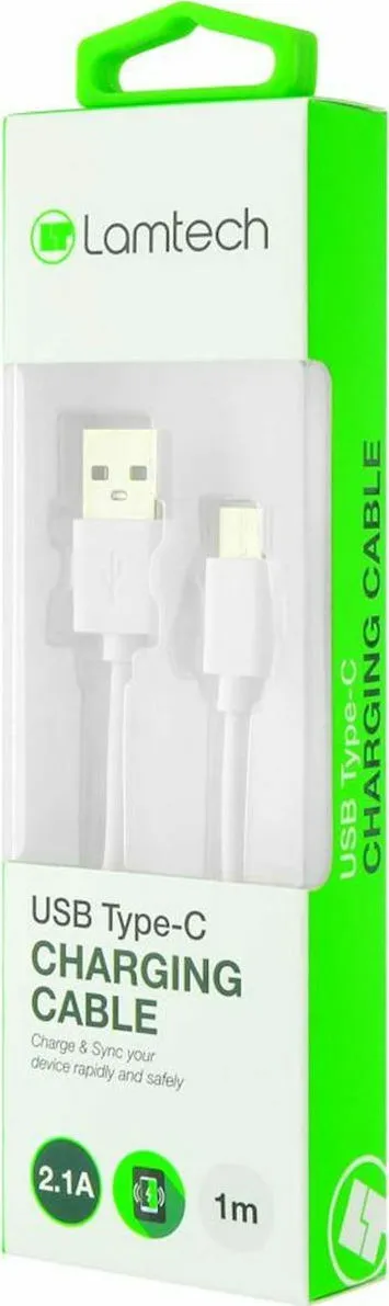 LAMTECH REGULAR USB 2.0 CABLE USBC MACHO  USBA MACHO BLANCO 1M (LAM442928)