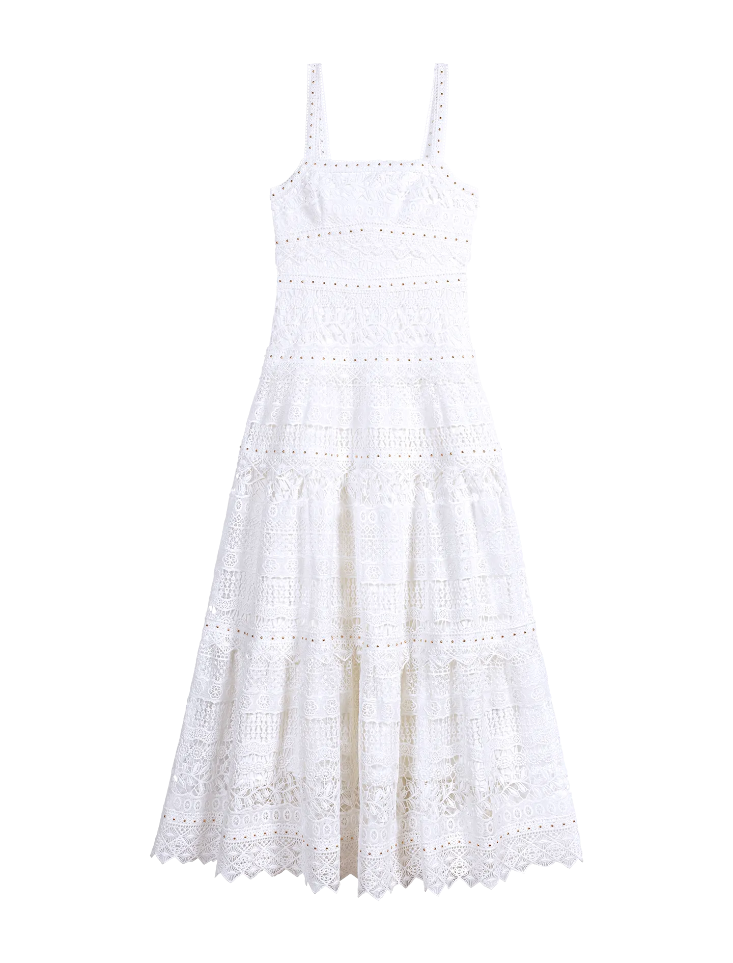 MAJE Vestido largo recto con cuello cuadrado en blanco