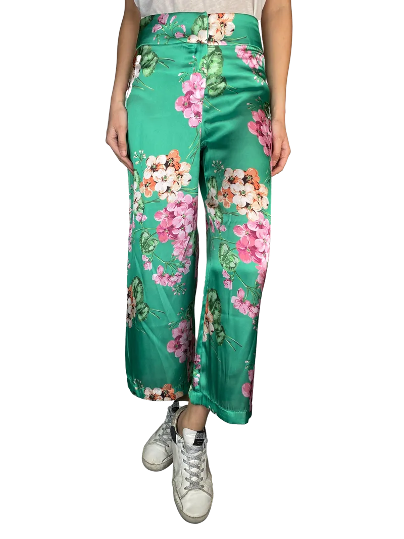 MANGO Pantalón Flores Satinado