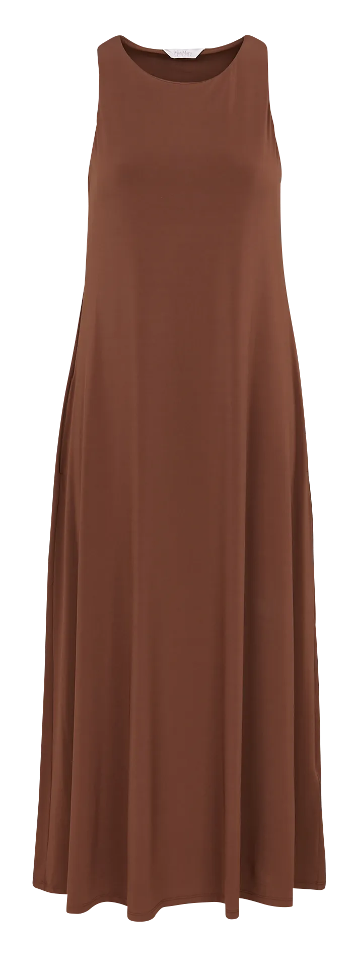 MAX MARA LEISURE SUPREMO  VESTIDO LARGO EVASé CON CUELLO REDONDO EN MARRON
