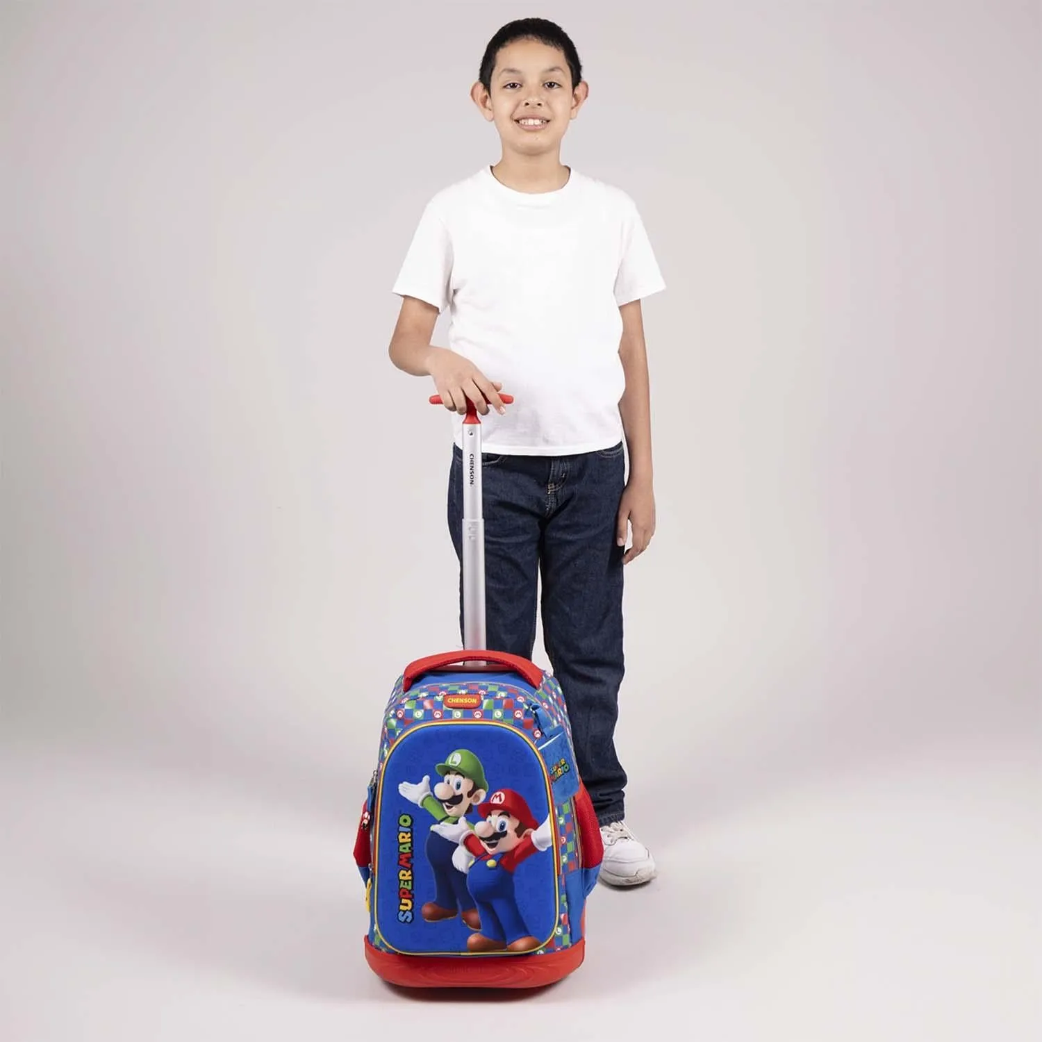 Mochila Con Ruedas Azul Mario Bros Para Nio Chenson Armin