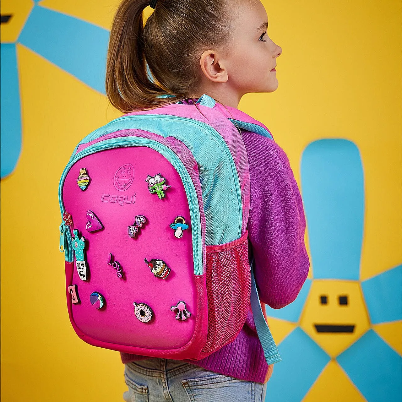 MOCHILA COQUI BAGSY + 3 AMULETY  FUCHSIA/NEW MINT + AMULET  KID´S