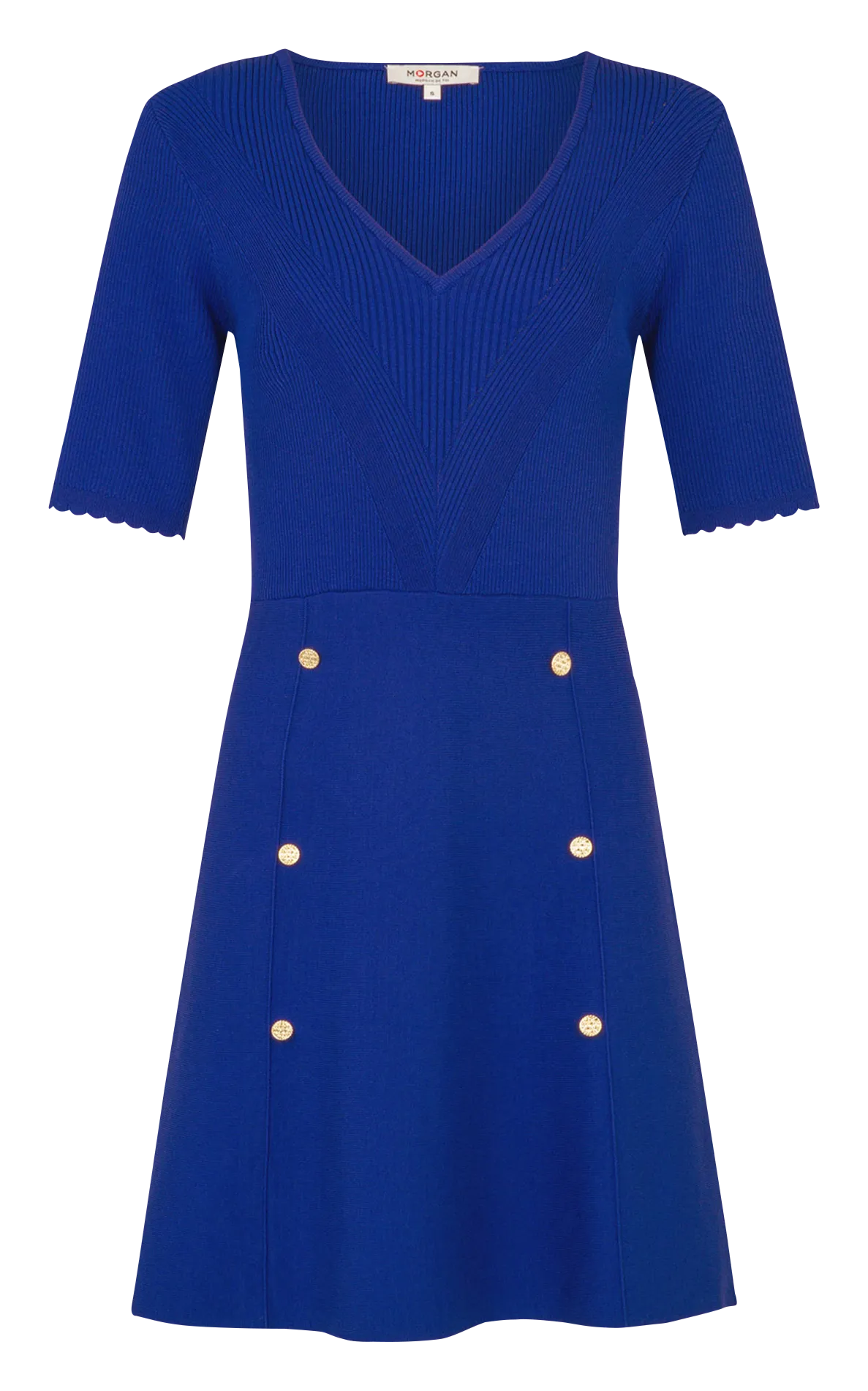 MORGAN RMALICE  VESTIDO CORTO CON CUELLO DE PICO EN AZUL