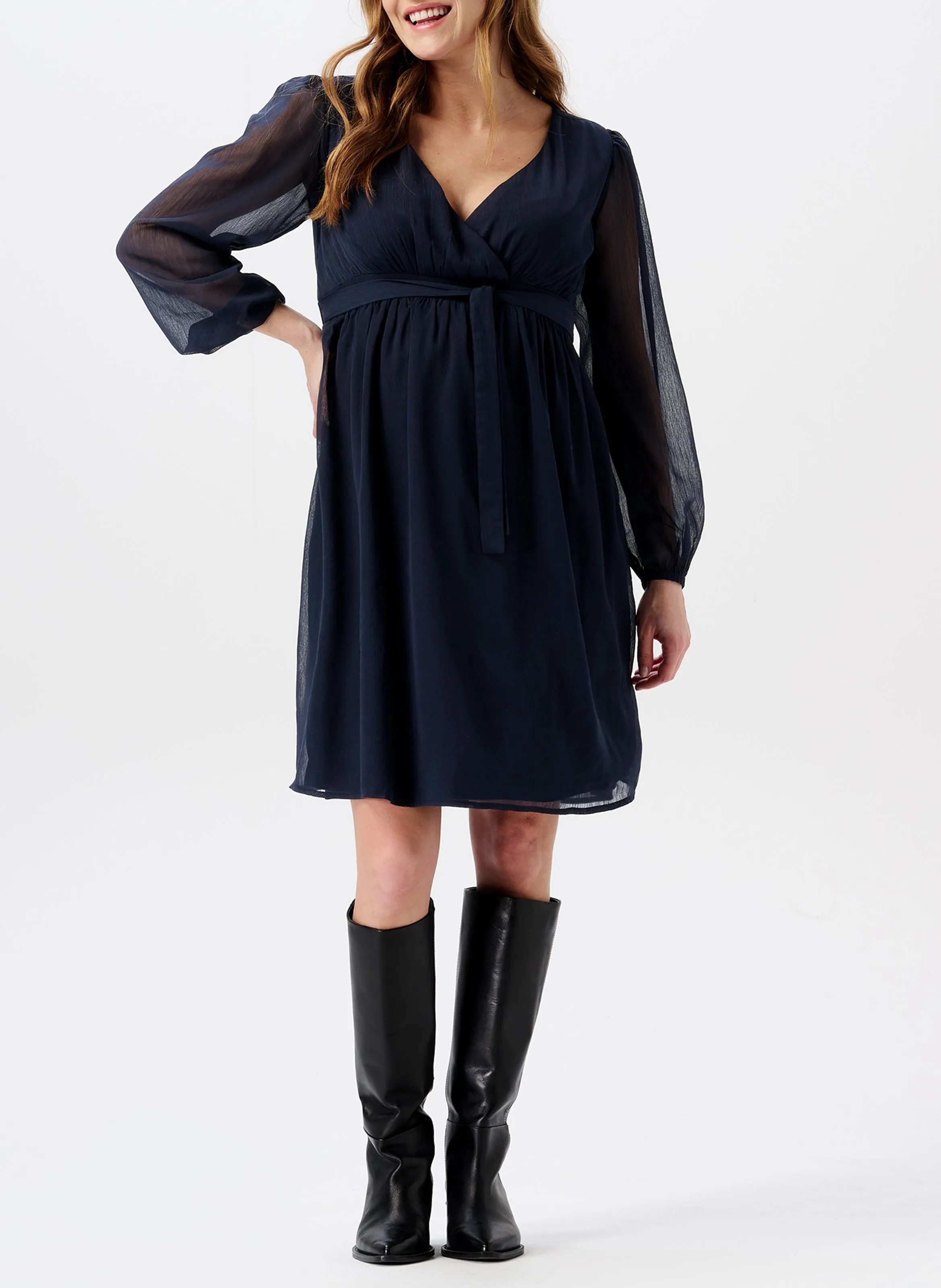 NOPPIES JAYA  VESTIDO CORTO DE CREPé CON CUELLO CRUZADO EN AZUL