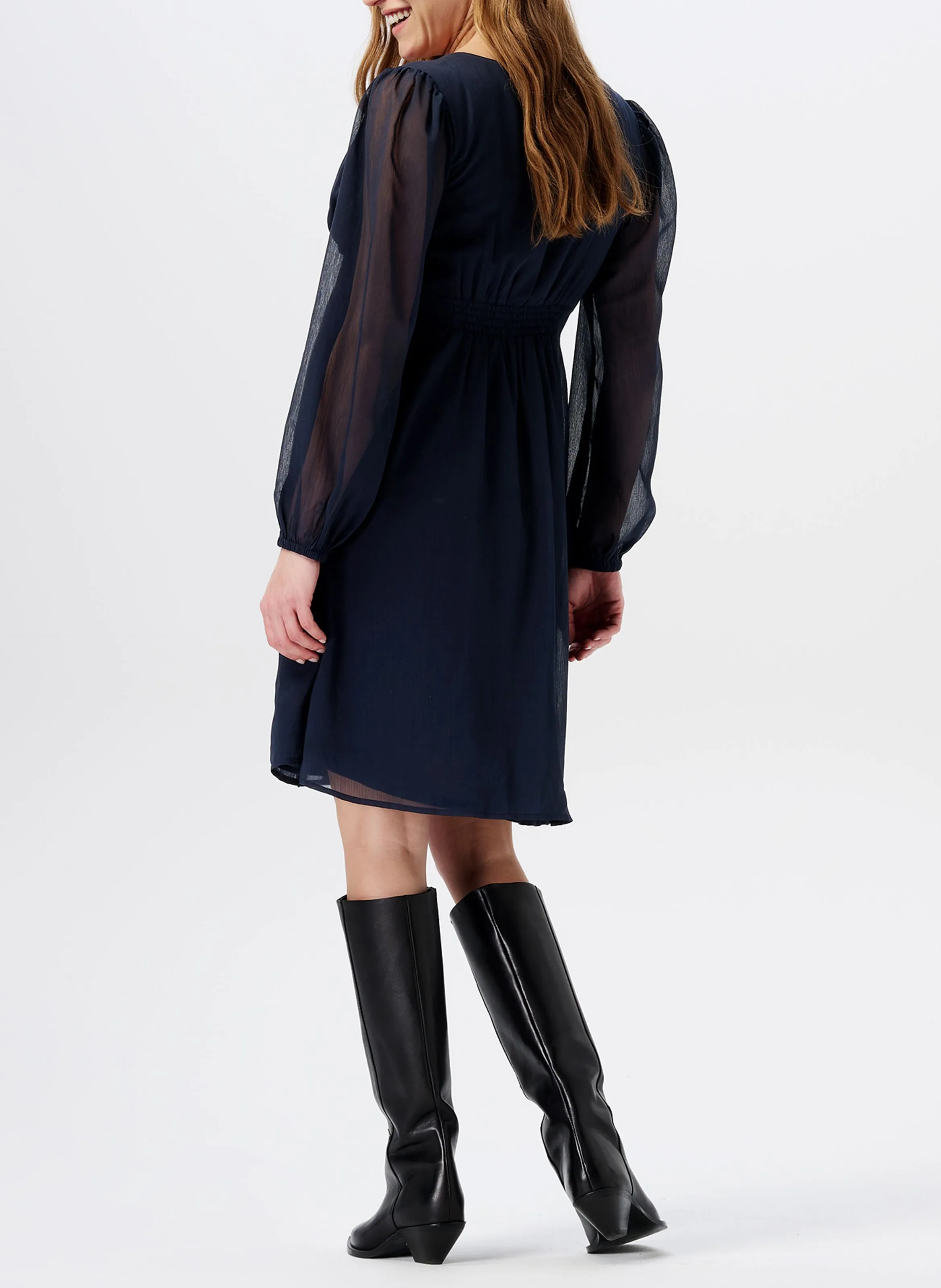 NOPPIES JAYA  VESTIDO CORTO DE CREPé CON CUELLO CRUZADO EN AZUL
