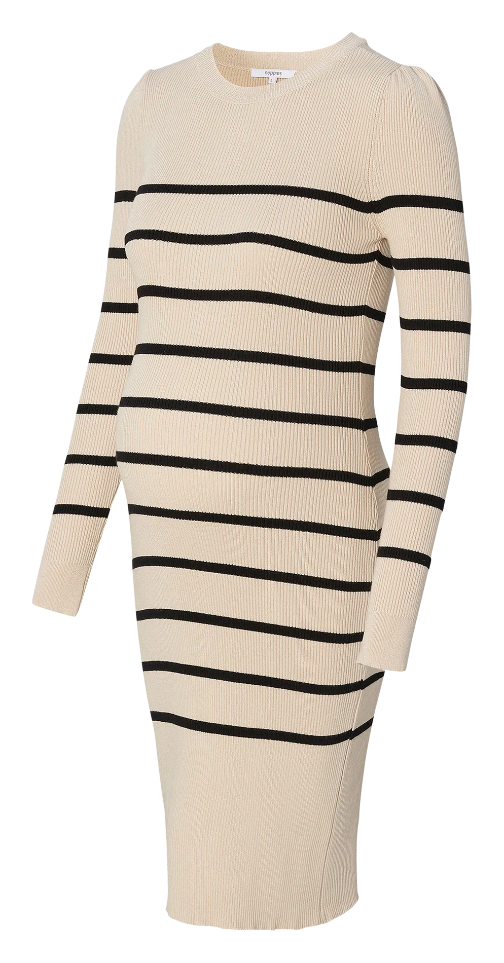 NOPPIES VENA  VESTIDO MIDI DE MEZCLA DE ALGODóN ORGáNICO A RAYAS CON CUELLO REDONDO EN BEIGE