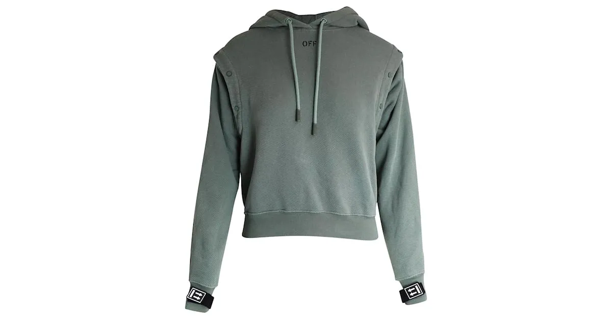 OFF WHITE OFFWHITE SUDADERA CON CAPUCHA Y MANGAS DESMONTABLES EN ALGODóN COLOR CAQUI VERDE 