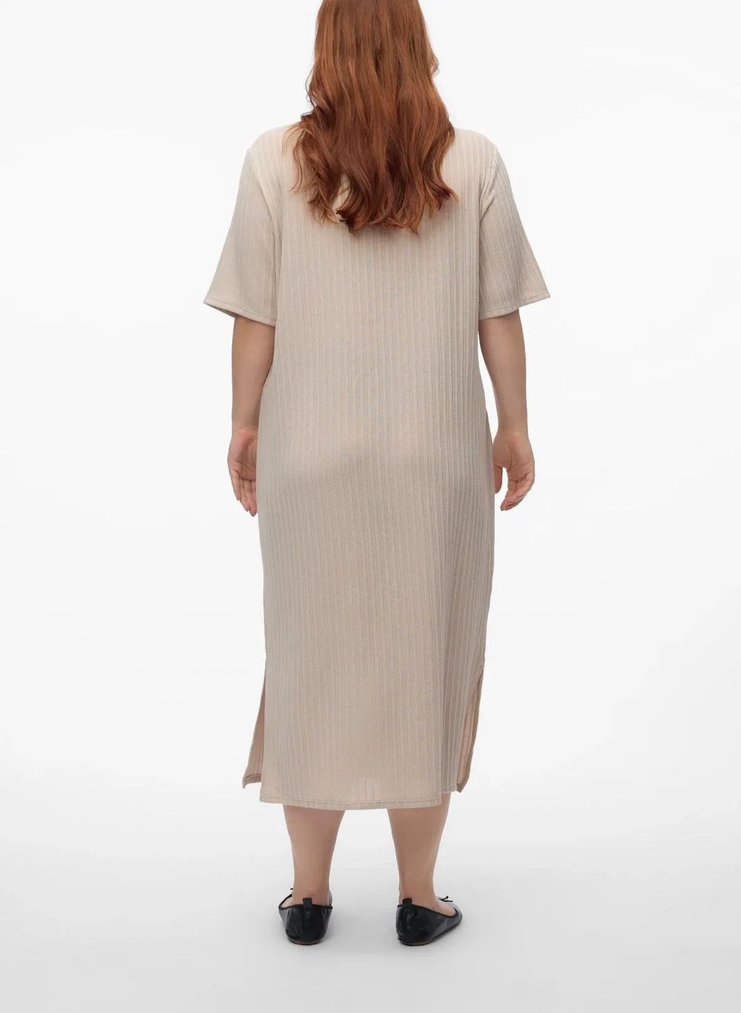 OLIVA  VESTIDO MIDI DE CANALé EN BEIGE