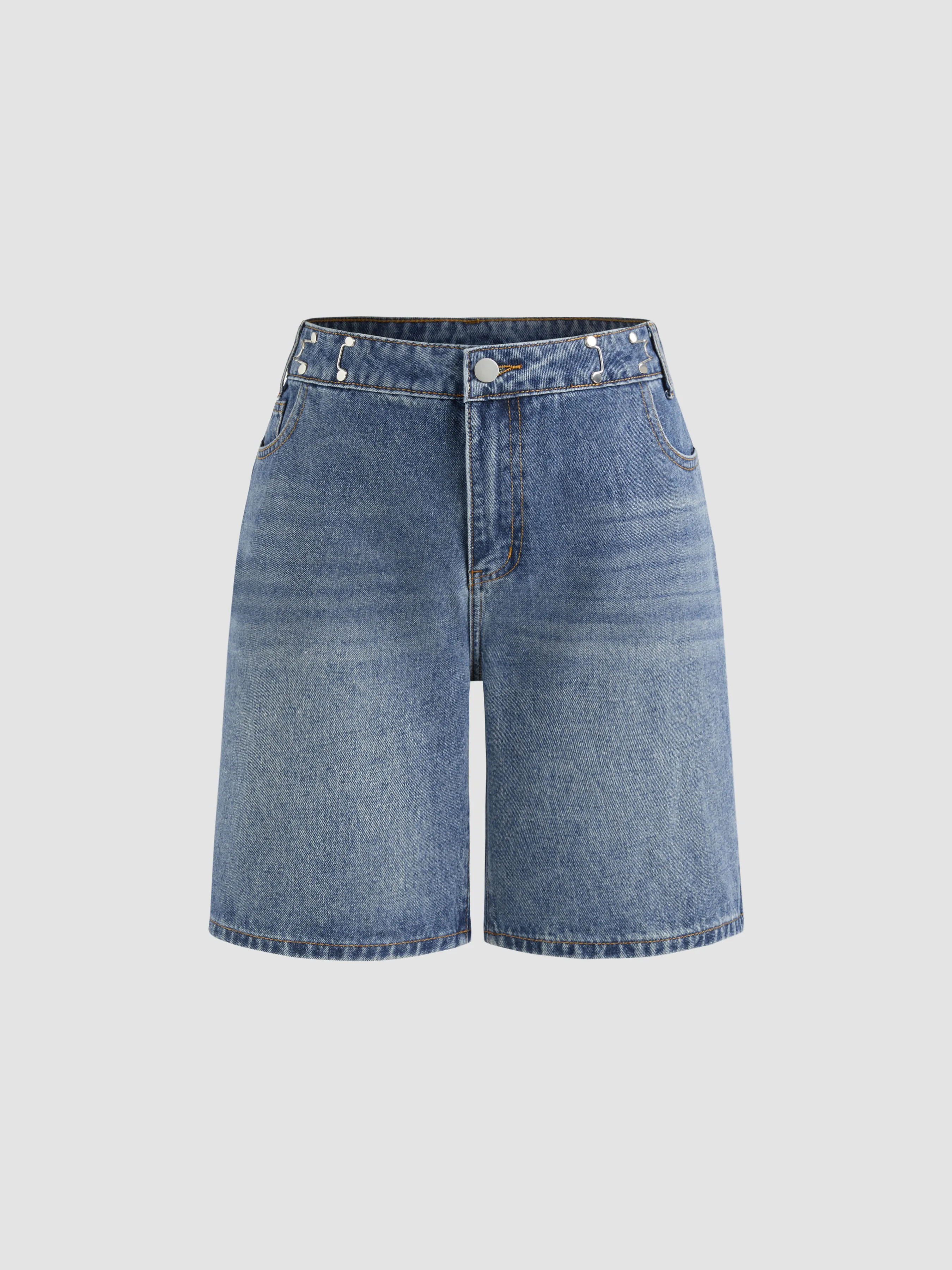 Pantalón corto vaquero de tiro alto y pierna ancha sólido