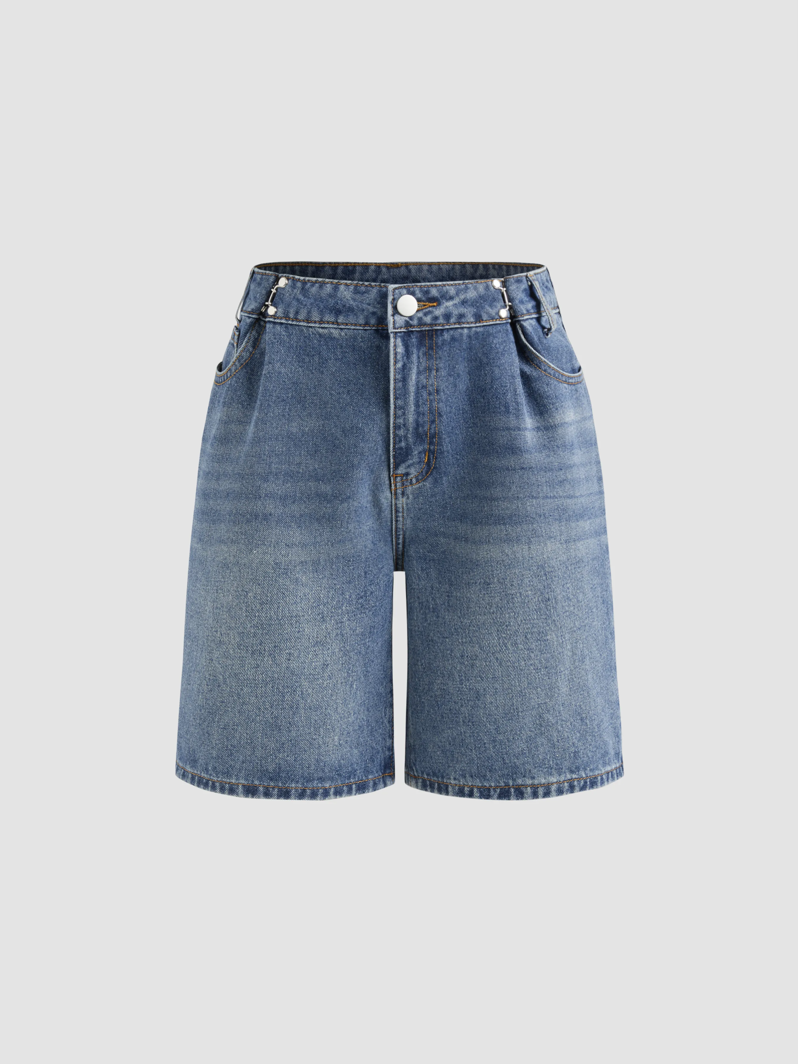 Pantalón corto vaquero de tiro alto y pierna ancha sólido