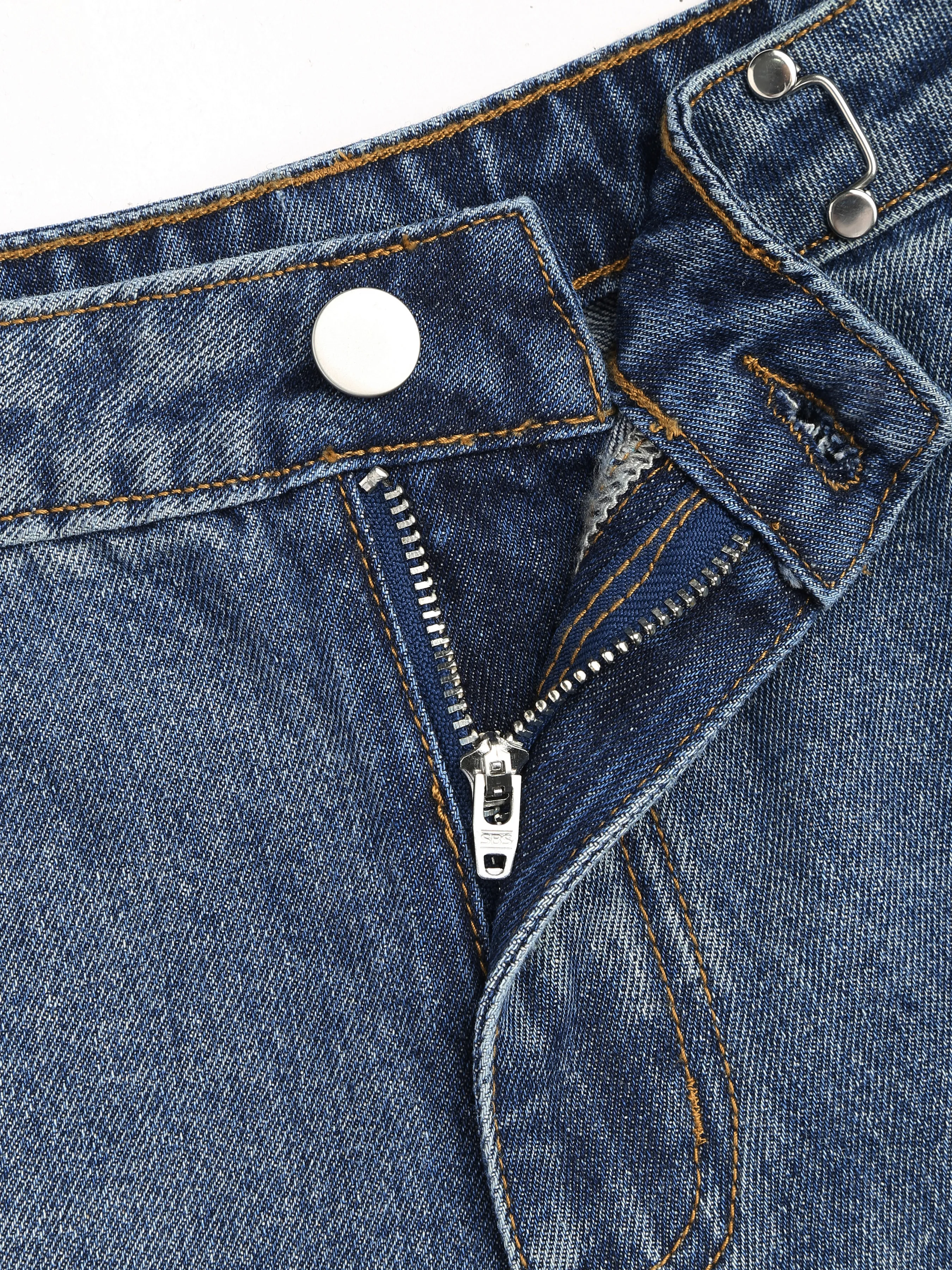 Pantalón corto vaquero de tiro alto y pierna ancha sólido