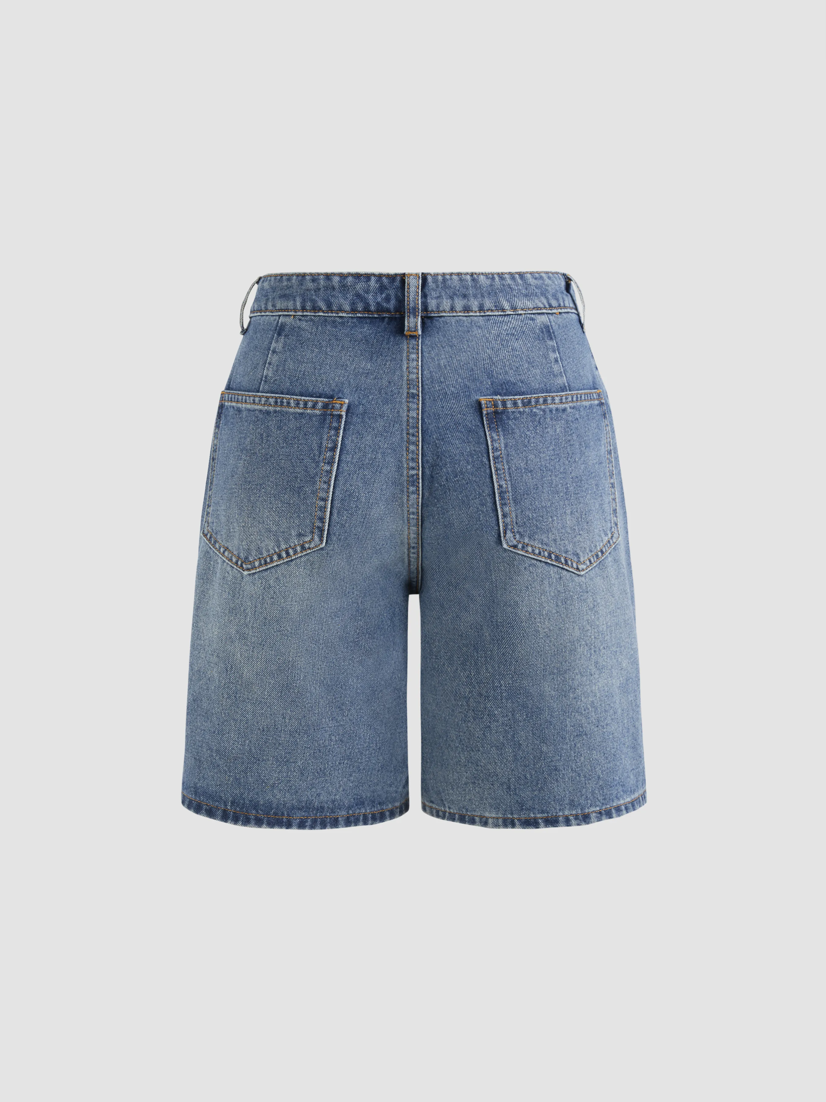Pantalón corto vaquero de tiro alto y pierna ancha sólido