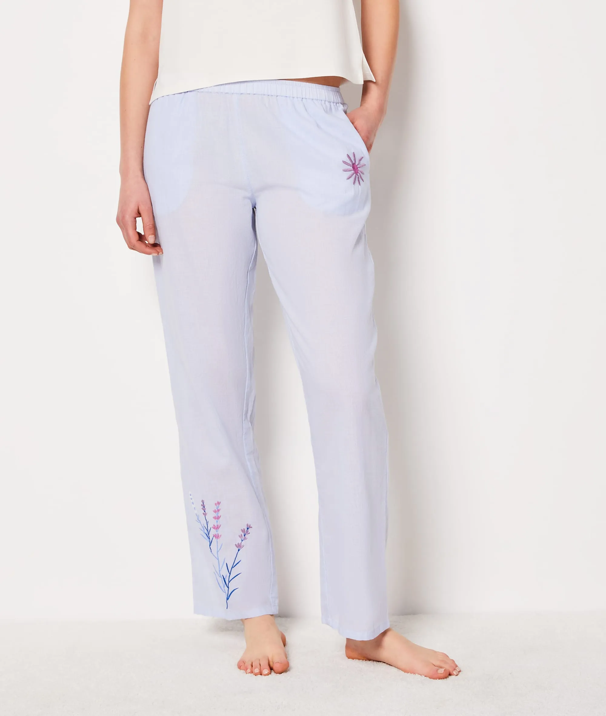 PANTALóN PIJAMA BORDADO LAVANDA BELINE BLEU CIEL  ETAM