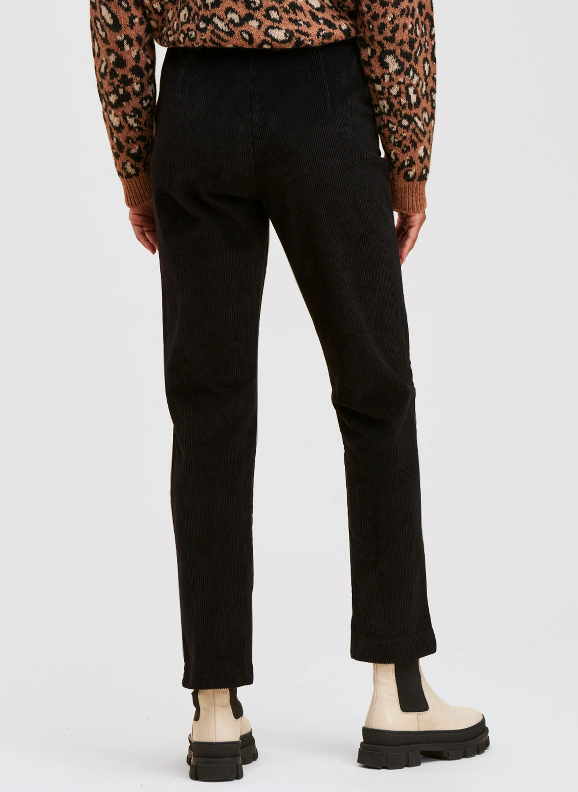 Pantalón recto de mezcla de algodón de talle alto en negro