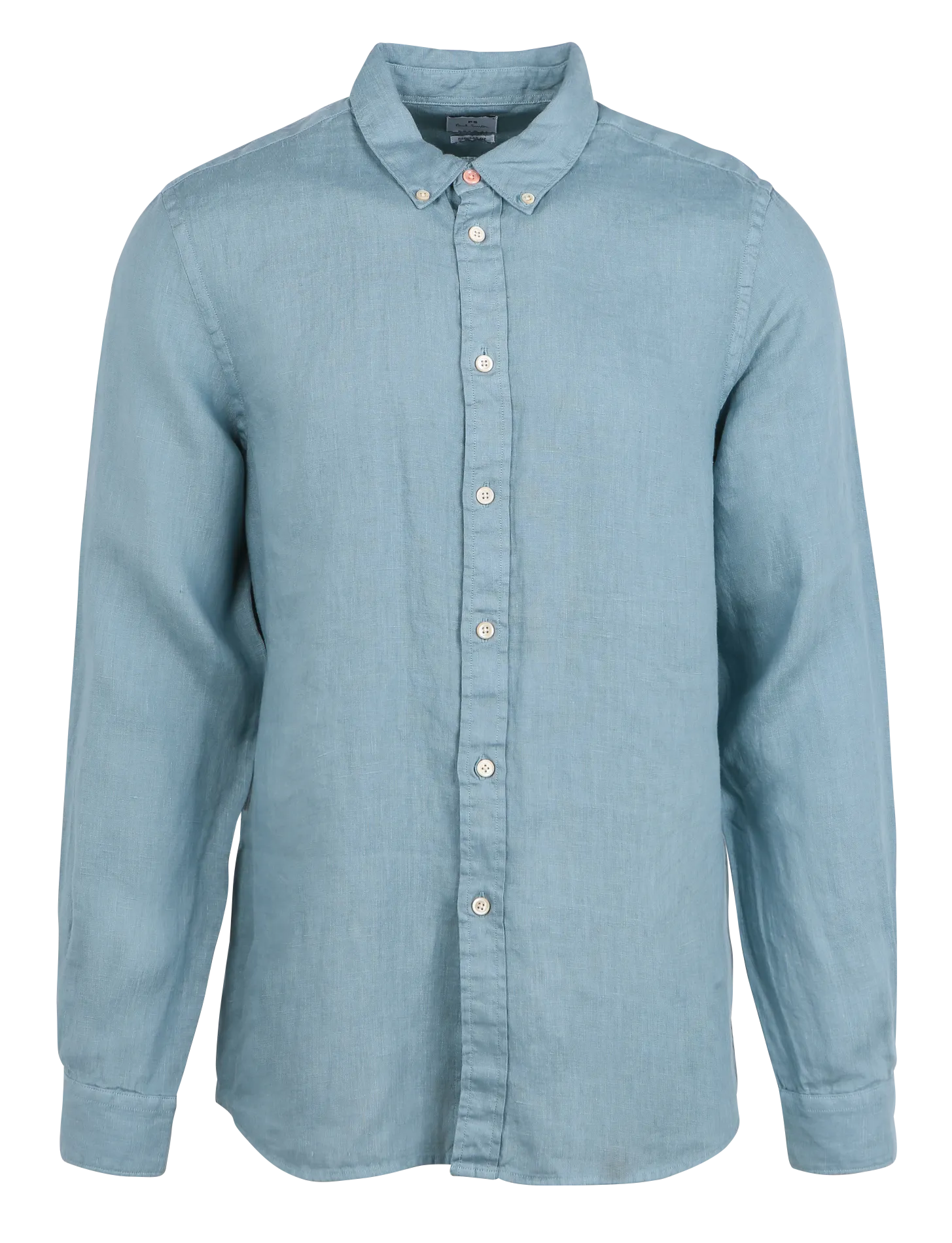 PAUL SMITH Camisa regular fit de lino con cuello italiano en azul