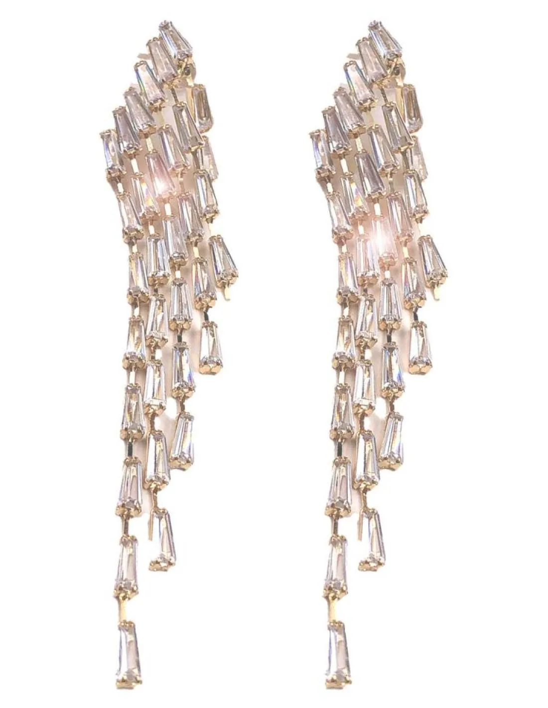 PENDIENTES DE MUJER LARGOS PLATEADOS FABULOSO DISEÑO DE CRISTAL EN CASCADA