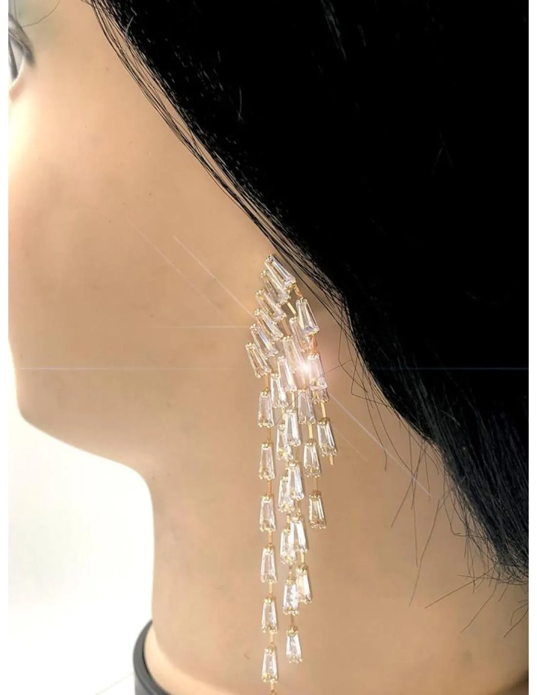 PENDIENTES DE MUJER LARGOS PLATEADOS FABULOSO DISEÑO DE CRISTAL EN CASCADA