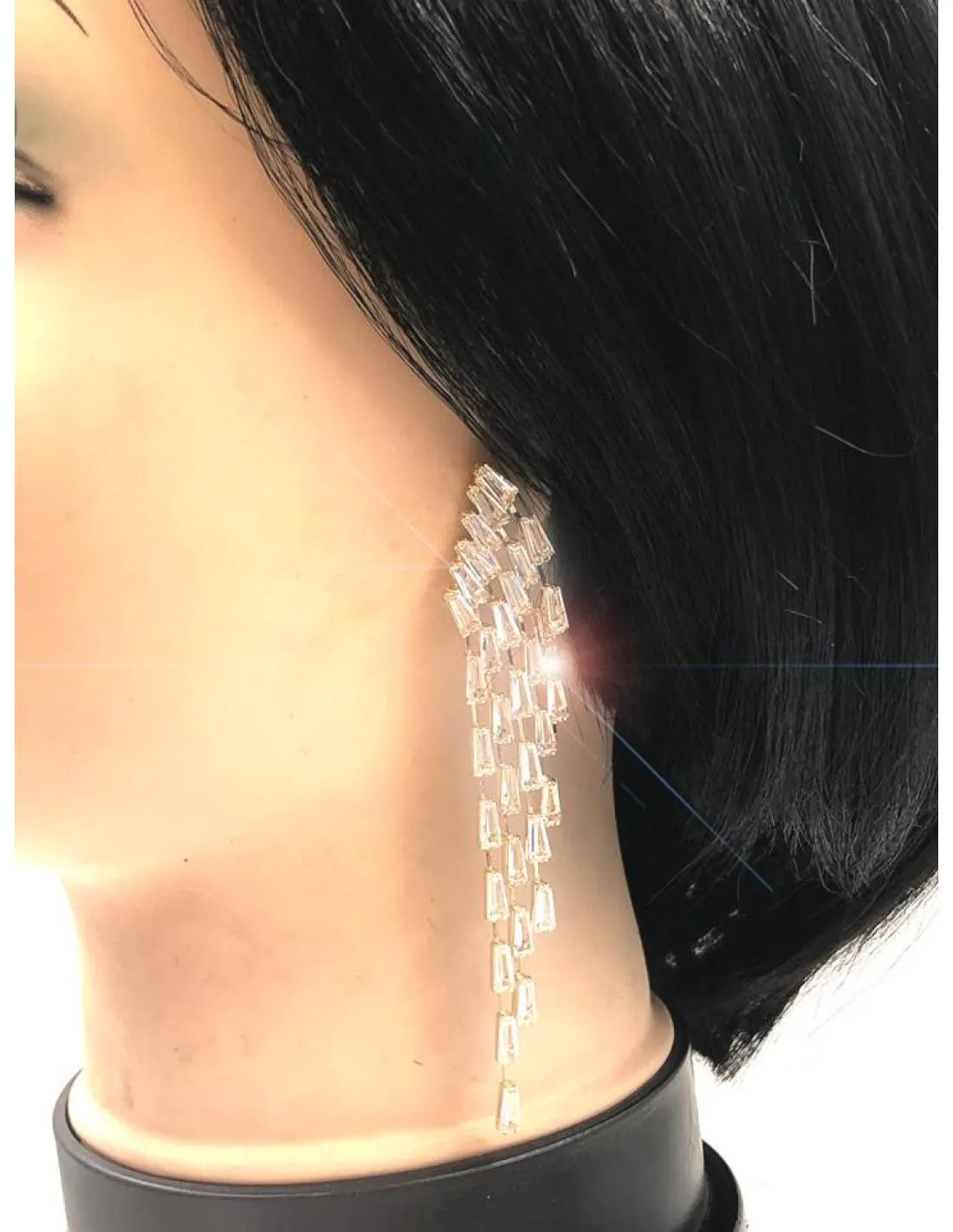 PENDIENTES DE MUJER LARGOS PLATEADOS FABULOSO DISEÑO DE CRISTAL EN CASCADA