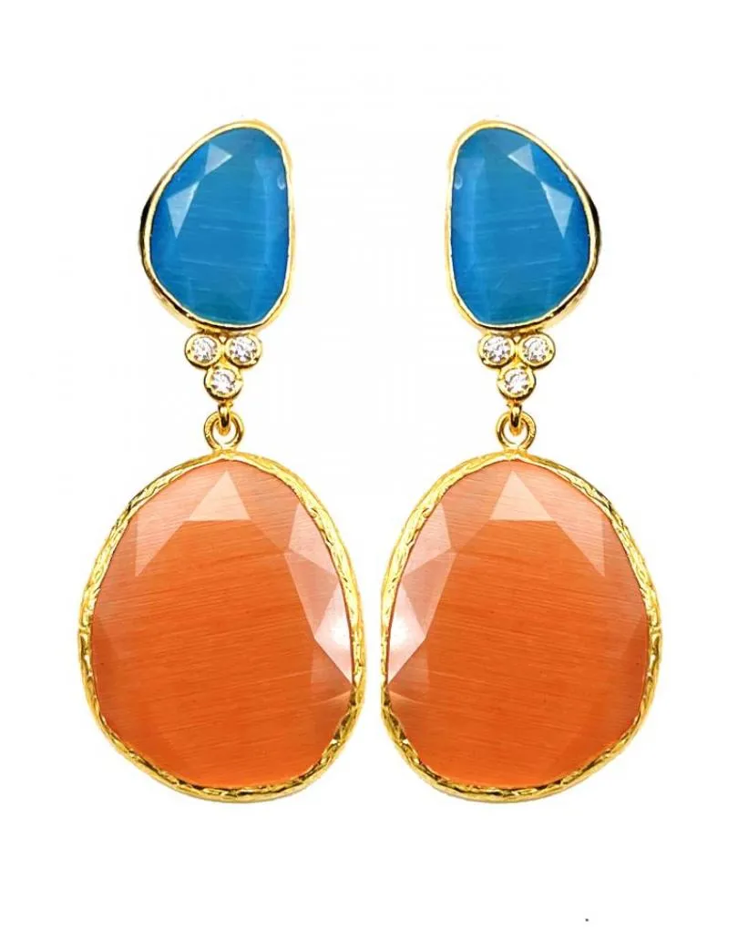 PENDIENTES LARGOS NARANJAS Y AZULES TURQUESA PARA BODAS