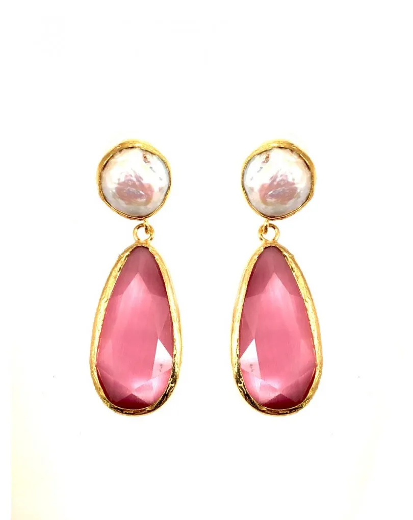 PENDIENTES LARGOS PARA BODAS EN PIEDRA, COLOR ROSA