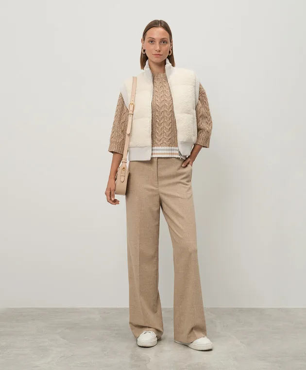 Peserico Brown wool, silk and cashmere sweater with sequins