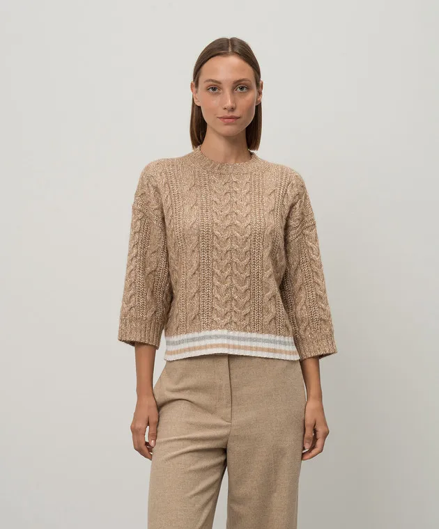 Peserico Brown wool, silk and cashmere sweater with sequins