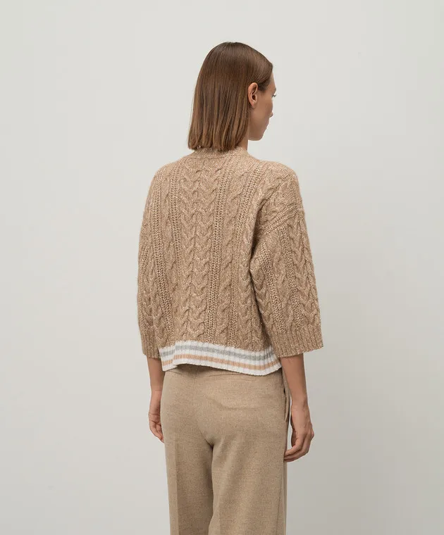 Peserico Brown wool, silk and cashmere sweater with sequins