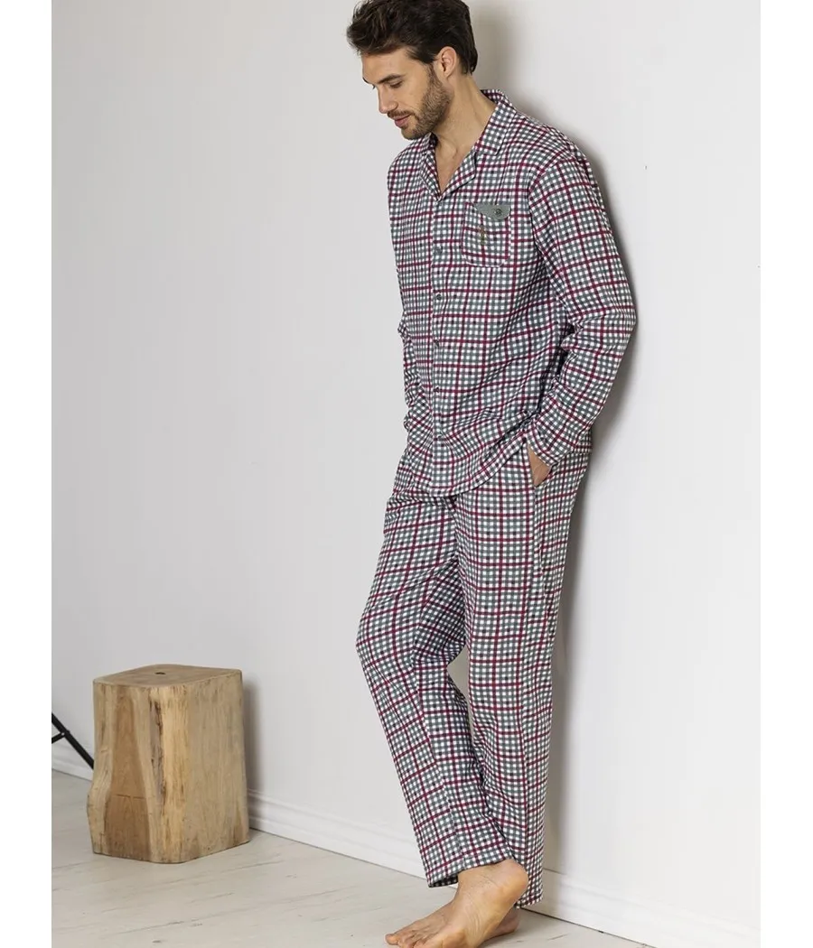Pijama abierto hombre Admas Classic cuadros algodón bolsillos