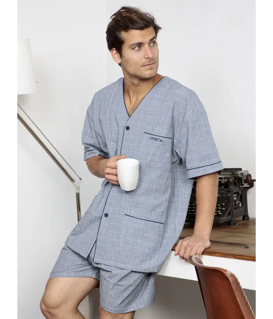 Pijama abierto hombre verano Muslher bolsillos Popelín algodón