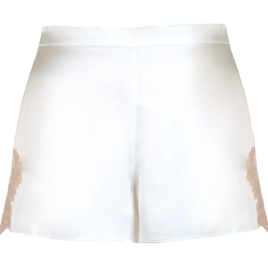 Pijama pantalón White satin silk bloomers with leavers lace