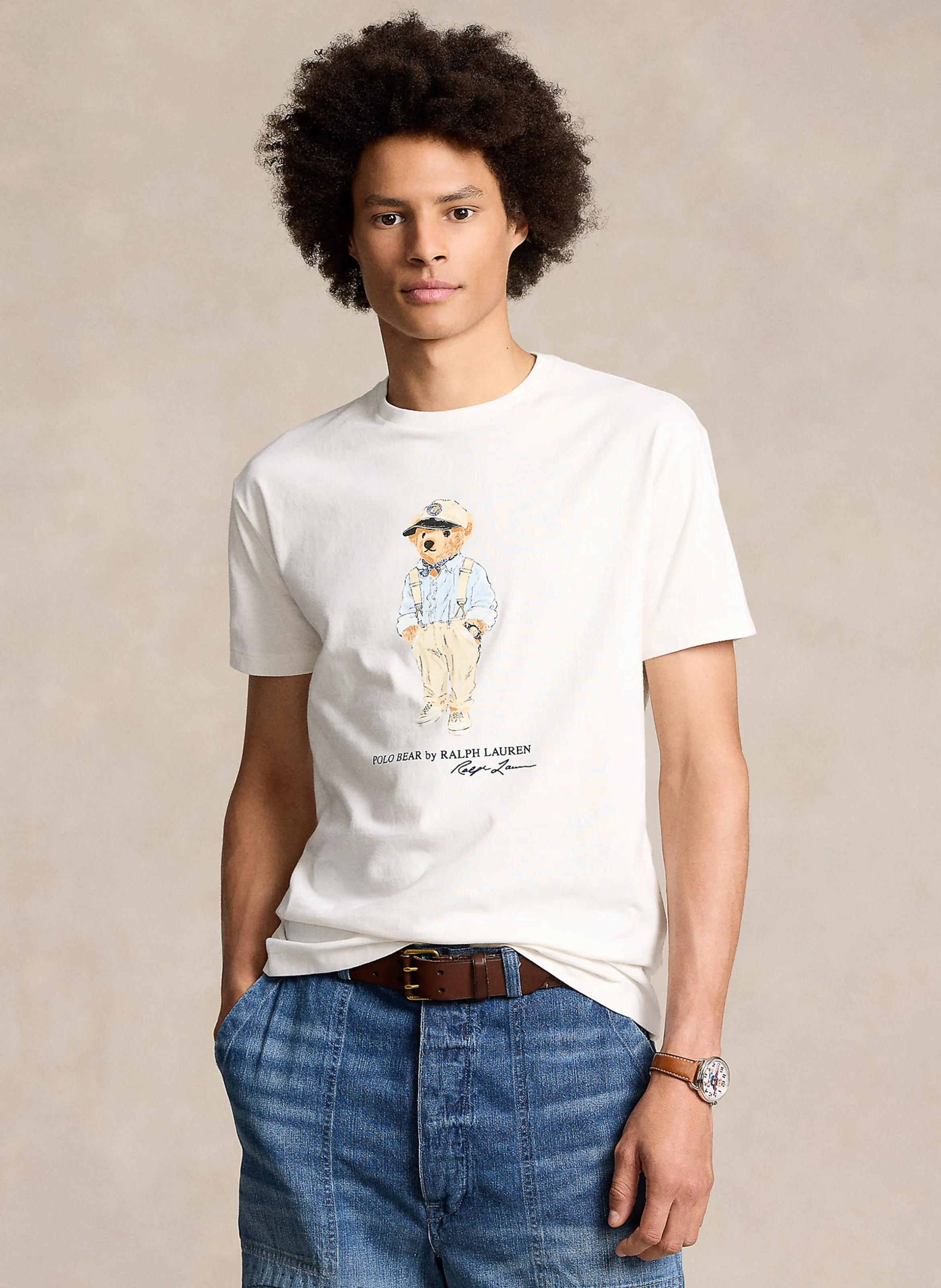 POLO RALPH LAUREN Camiseta de algodón serigrafiada con cuello redondo en blanco